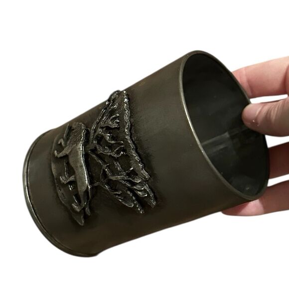 Vintage Pen Holder With Pewter Lion Design Metzke 1974, Gray Cylindrical Can - Picture 8 of 9